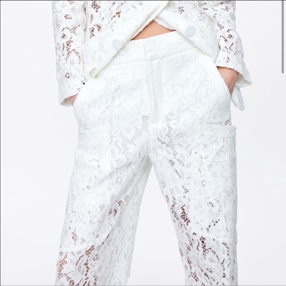 ZARA 2 PIECE WHITE LACE BLAZER AND PANTS SIZE M 🦋BLOGGERS FAVORITE🦋 - Picture 13 of 16